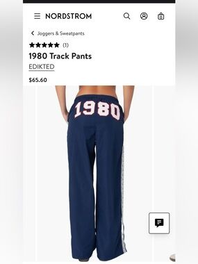 EDIKTED Navy Track Pants with White and Red '1980' Back Graphic